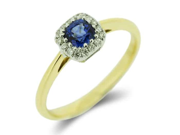Cushion Cut Sapphire & Diamond Cluster Ring