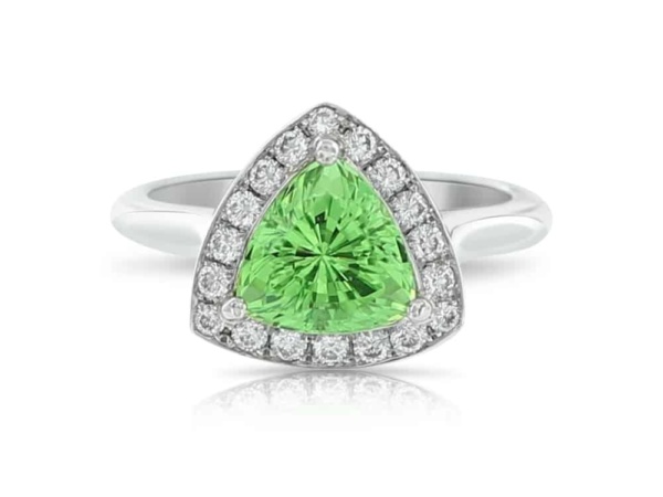 Trillion Cut Grossular Garnet & Diamond Ring