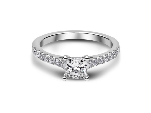 Princess cut Ring with Diamond Shoulders