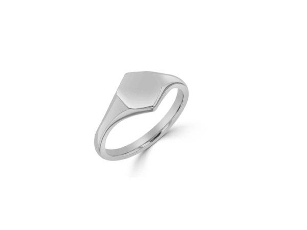 8.5mm White Gold Hexagon Signet Ring