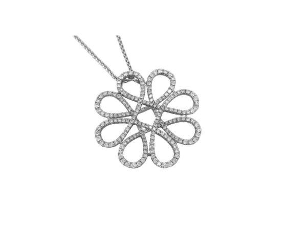 18ct White Gold 3D Diamond Flower Pendant