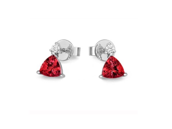 18ct White Gold Trillion Rubelite and Diamond Drops