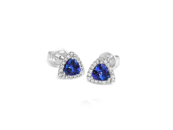 18ct White Gold Trillion Tanzanite and Diamond cluster stud earrings