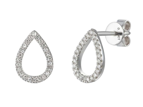 9ct White Gold Pear Shape Stud Earrings