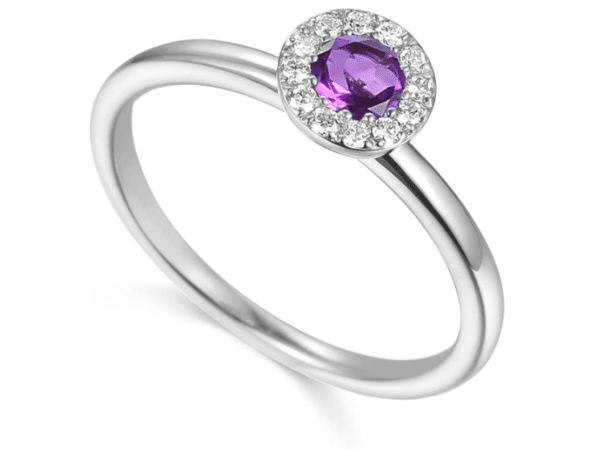 Round Amethyst & Diamond Cluster Ring