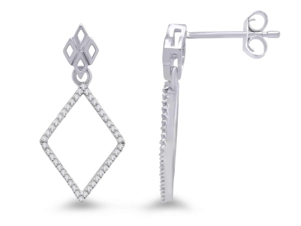 9ct White Gold Diamond Shape Drop Earrings