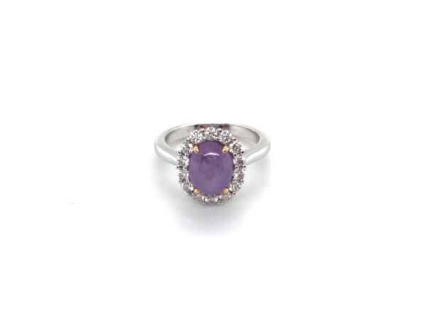 18ct White Gold Pink Star Sapphire & Diamond Ring
