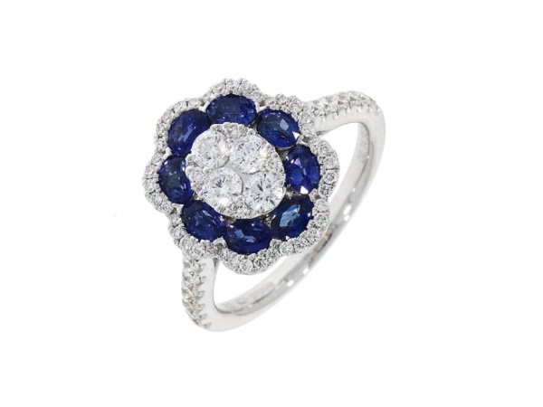 18ct White Gold Sapphire & Diamond Flower Cluster Ring
