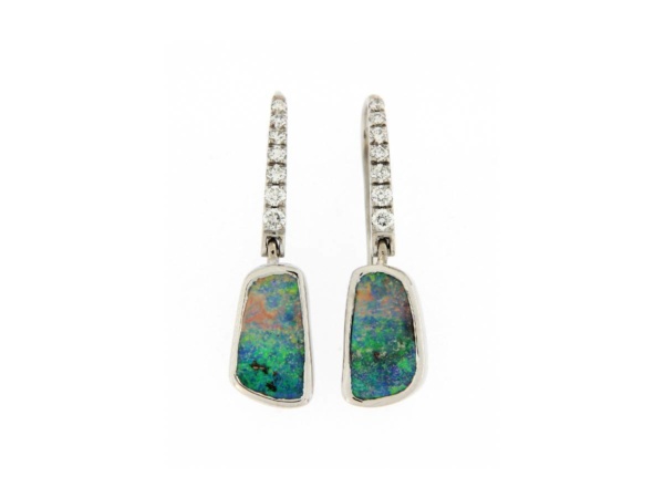 White Gold Boulder Opal & Diamond Drops