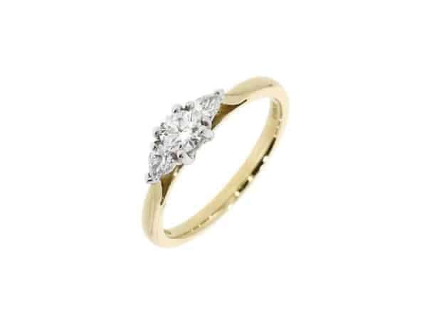 Three Stone Round & Pear Cut Diamond Ring