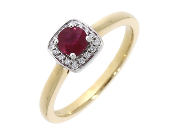 Ruby & Diamond Cushion Cluster Ring