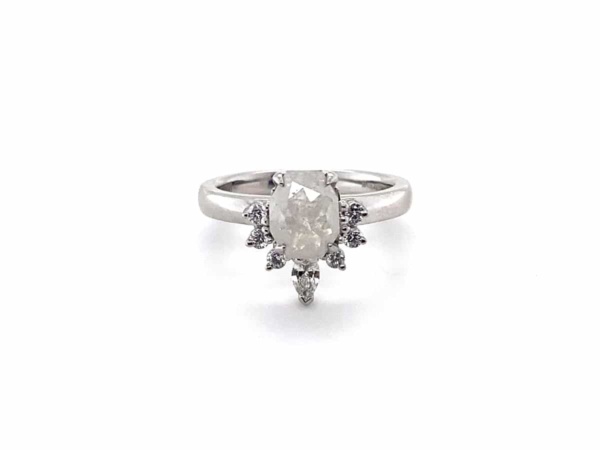 Rose Cut Salt and Pepper Diamond Tiara Ring