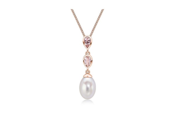 9ct Rose Gold Pearl & Morganite Drop Pendant