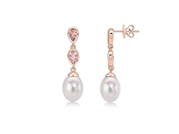 9ct Rose Gold Pearl & Morganite Drop Earrings