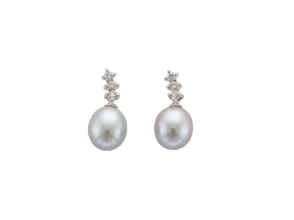 9ct White Gold Grey Pearl & Diamond Drops