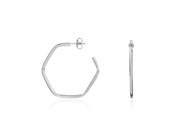 9ct White Gold Hexagonal Hoops