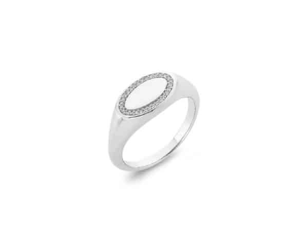 White Gold Oval Diamond Signet Ring