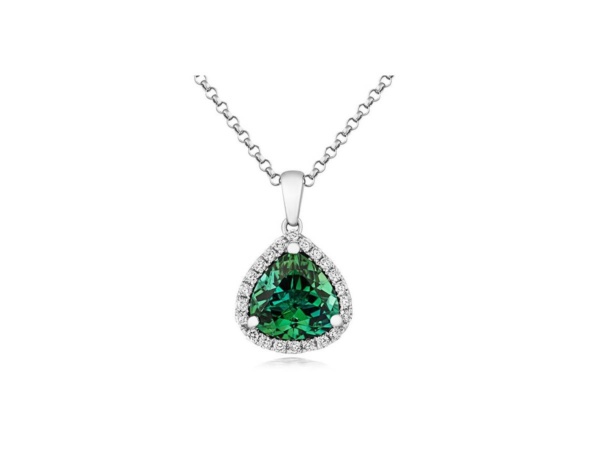 18ct White Gold, Green Tourmaline & Diamond Pendant