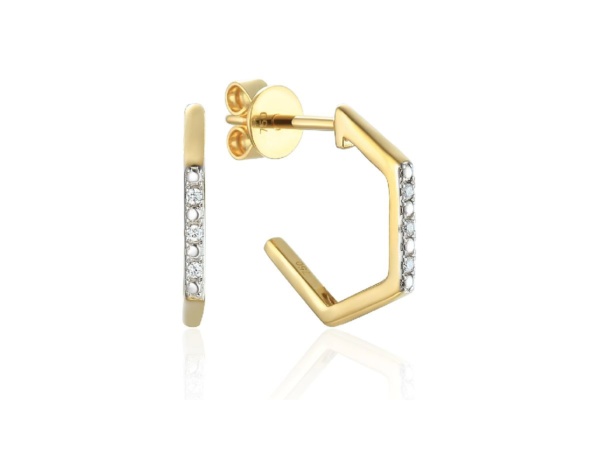 Hexagon shaped Diamond Hoop Earrings