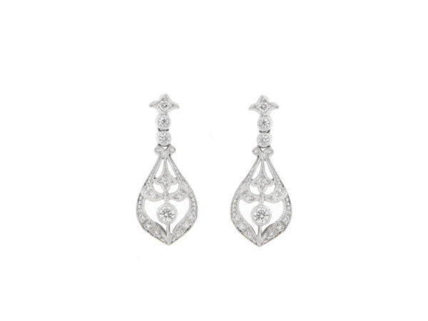 18ct White Gold Diamond Vintage Style Earrings
