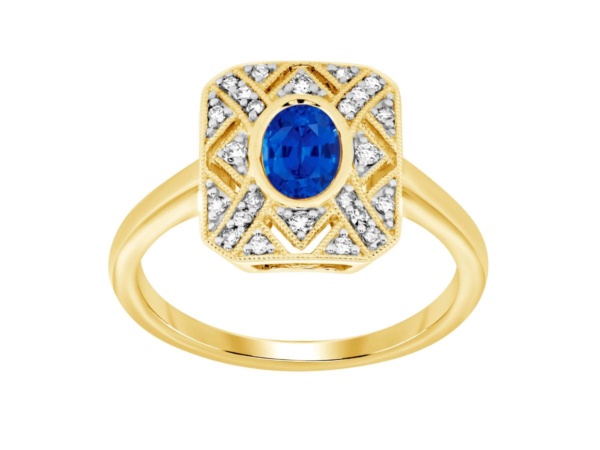 Gold Sapphire & Diamond Cluster Ring