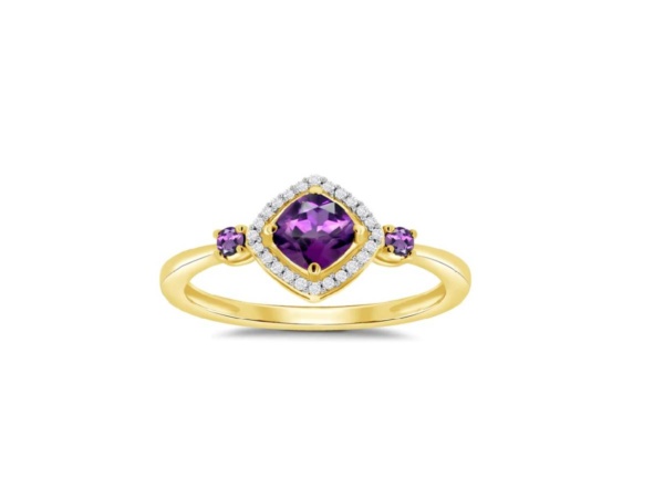 Cushion Amethyst & Diamond Cluster Ring
