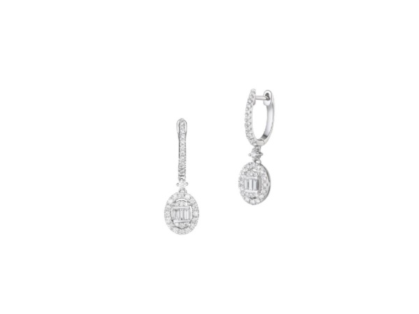 18ct White Gold Oval Shape Diamond Drop Earrings