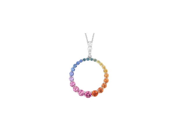 Multi Coloured Sapphire Open Circle Necklace