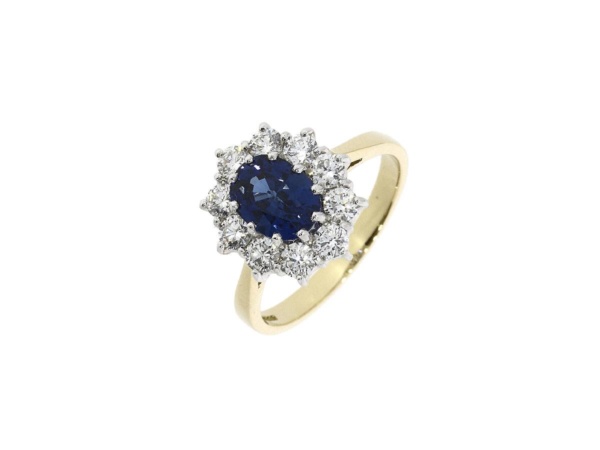 Oval Cut Sapphire & Diamond Cluster Ring
