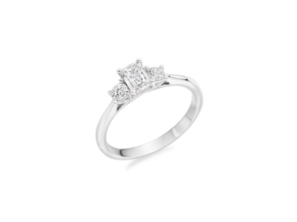 Platinum Emerald & Brilliant Cut Diamond Ring