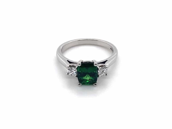 Platinum Tsavorite Garnet & Diamond Ring