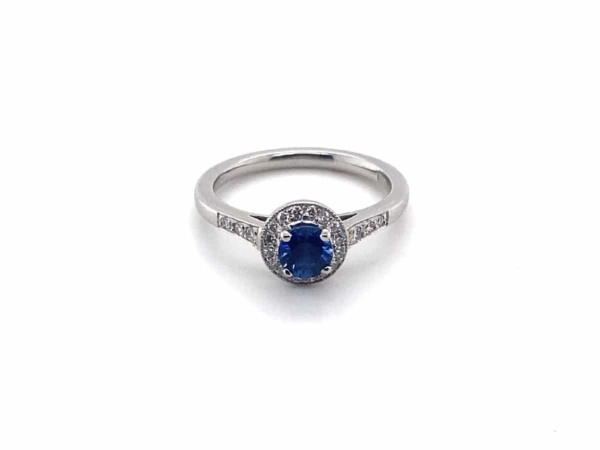 Platinum Round Sapphire & Diamond Cluster Ring