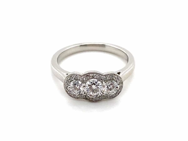 Platinum Three Stone Diamond Cluster Ring