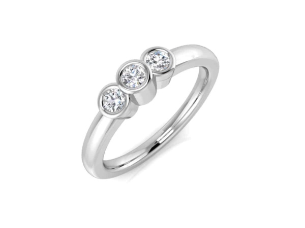 9ct White Gold Three Stone Rubover Ring