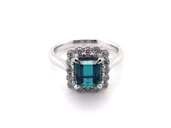 Platinum Teal Tourmaline & Diamond Ring