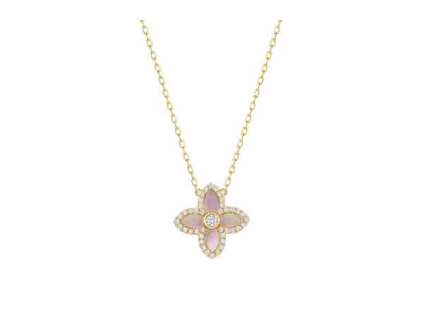 18ct Yellow Gold Mother of Pearl & Diamond Flower Necklace