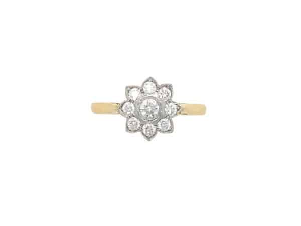 18ct Yellow & White Gold Diamond Flower Ring