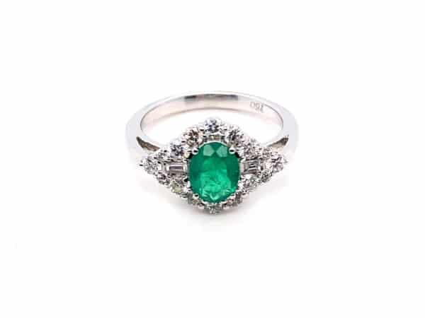 Pre-Owned 18ct White Gold Emerald and Diamond Ring