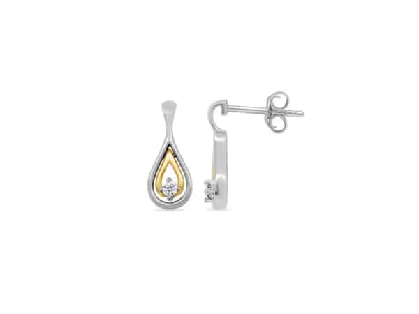 9ct Yellow & White Diamond Drop Earrings