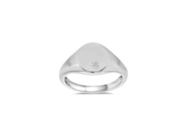 9ct White Gold Round Diamond Signet Ring