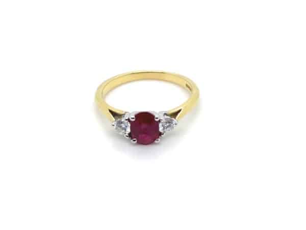 18ct Yellow Ruby & Diamond Three Stone Ring