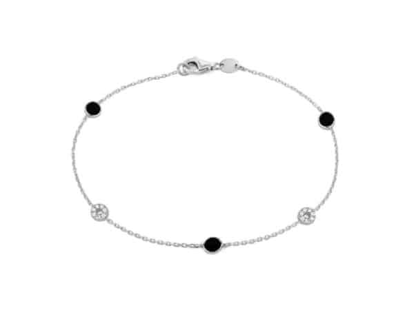 18ct White Gold Diamond & Black Enamel Bracelet