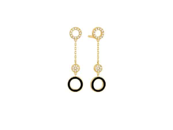 18ct Yellow Gold Diamond & Black Enamel Drop Earrings