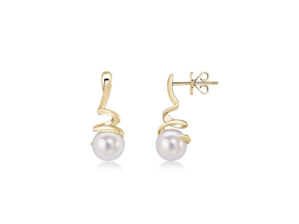 9ct Yellow Gold Pearl Spiral Drop Earrings