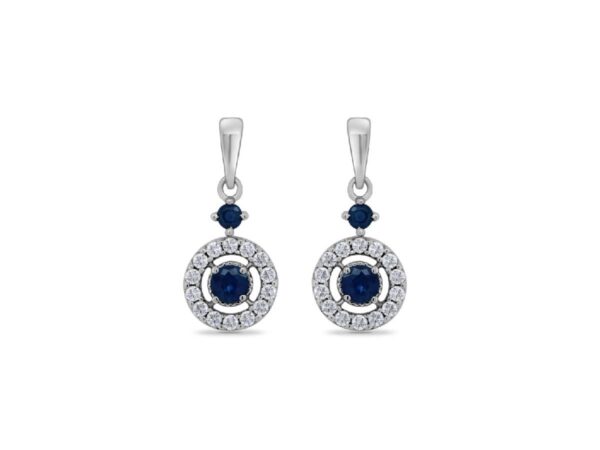 9ct White Gold Round Sapphire Diamond Cluster Drops