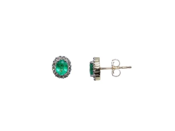9ct Emerald & Diamond Oval Studs