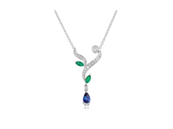 18ct Sapphire, Emerald and Diamond Pendant & Chain