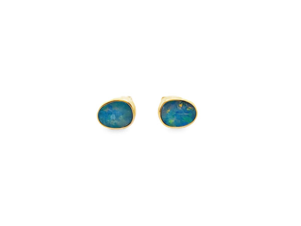 9ct Yellow Gold Doublet Opal Freeform Studs