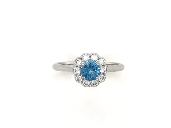 Platinum Aquamarine & Diamond Daisy Ring