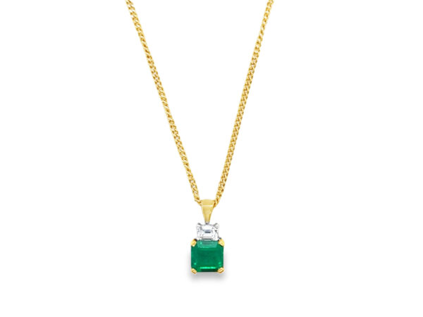 18ct Yellow & White Gold Emerald & Diamond Pendant on Chain